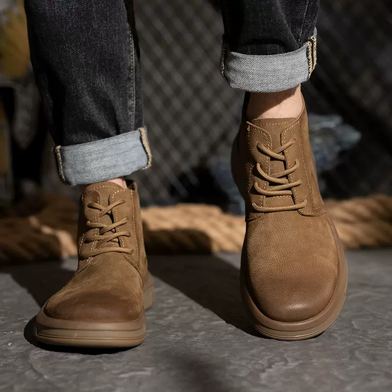 旅途真皮男士秋冬款休闲复古平底马丁靴时尚系带圆头潮流户外皮靴