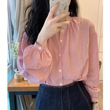粉色天丝条纹衬衫女女式设计感小众法式高级感衬衣小个子别致上衣