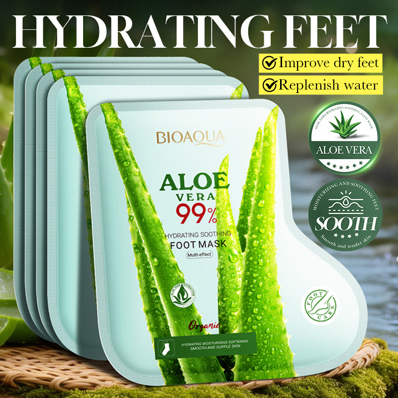Cross-Border In-Stock Aloe Vera Foot Mask Bioaoua Moisturizing, Soothing, Softening, and Caring for Feet, Direct Sales from Foreign Trade Factory