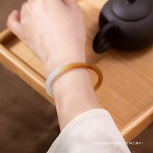 天然新疆且末糖白圆条叮当手镯女款和田羊脂白玉俏色镯子籽料域贤