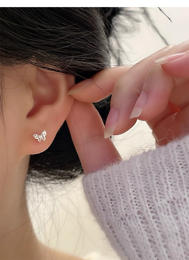 2g Weight 925 Sterling Silver Ear Needle Material Ear Studs Classification 1 Pair Quantity Daily, Date Occasion 925 Sterling Silver Material Butterfly Pattern Women's Gender Plating Design Sweet, Simple Style Style 1 Pair 925 Sterling Silver Butterfly Ear Studs 7