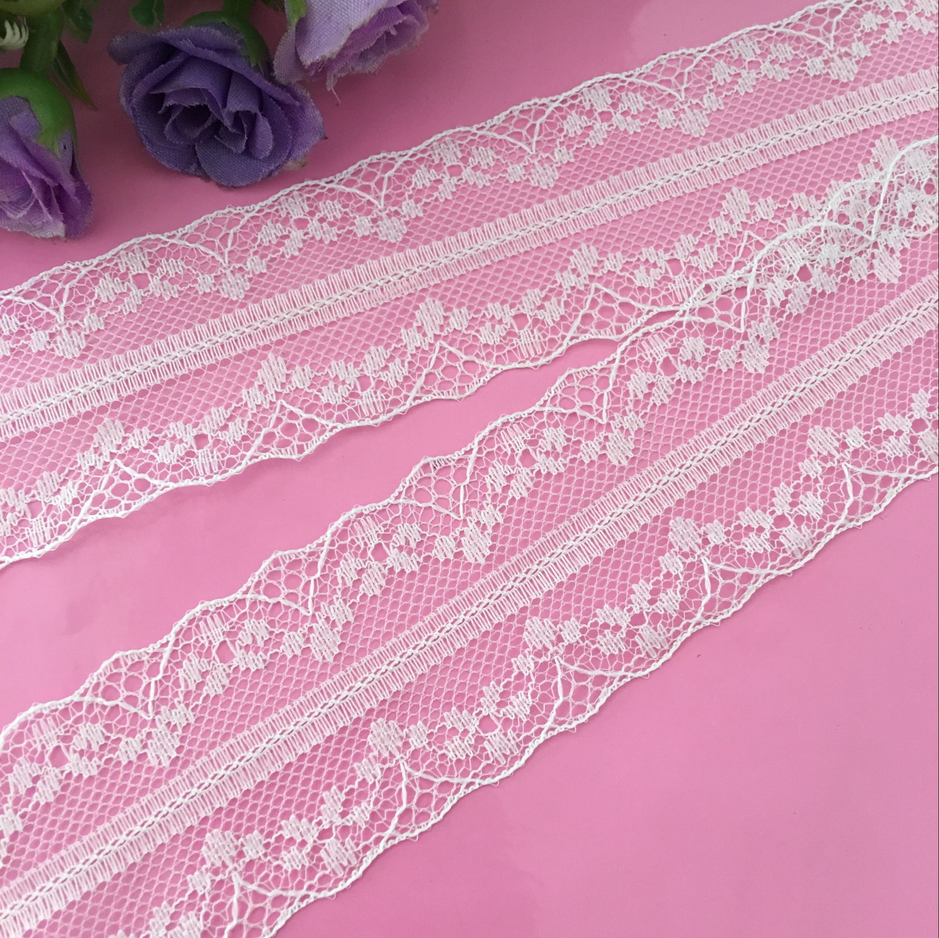 厂家直供3.7cm无弹小花边 DIY服装辅料 童装配饰 锦纶蕾丝花边