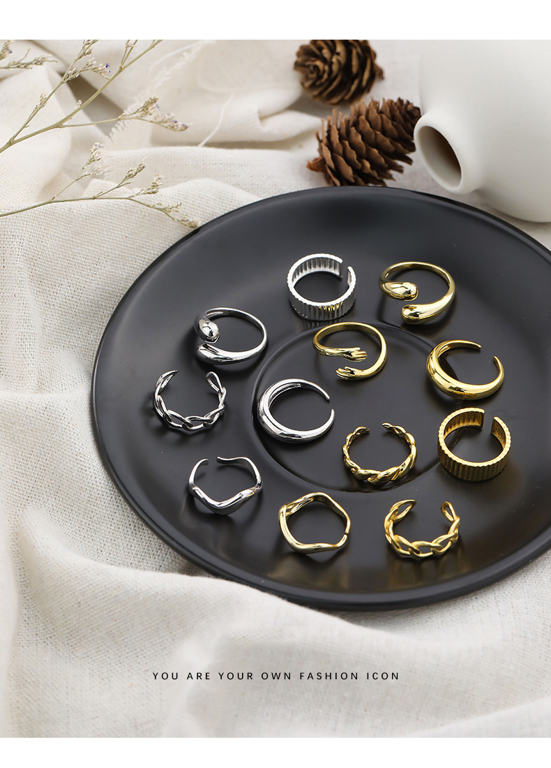 Holiday, Daily Occasion 925 Sterling Silver Geometric Open Rings