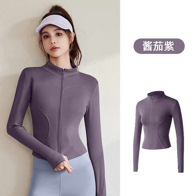 Juyitang Spring and Autumn Sports Chaqueta de manga larga para mujer Traje de yoga para correr Chaqueta superior