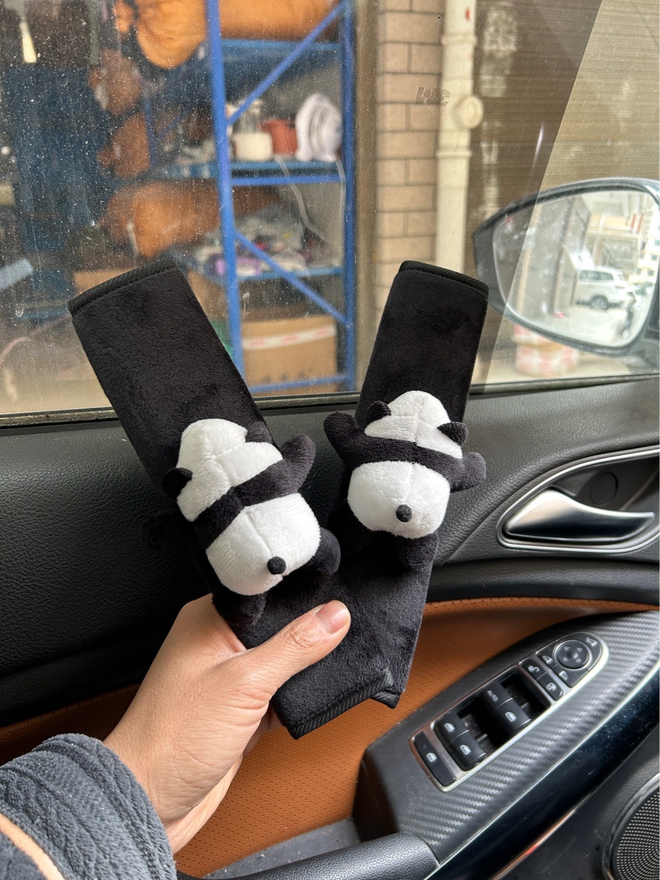Cute Panda Car Safety Belt Shoulder Pender Car Shoulder Strap Protective Cover Cartoon Doll General Motors Interior Accessories