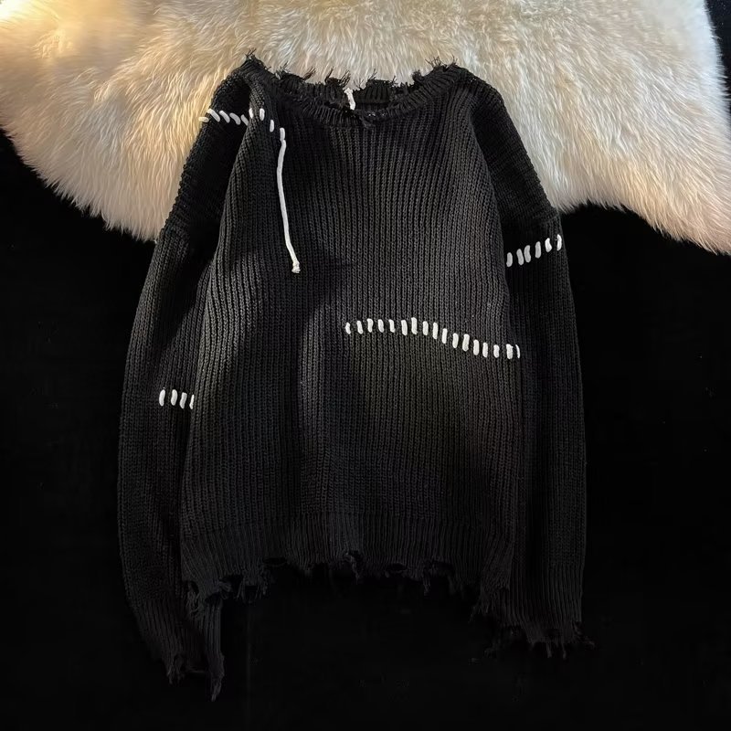 Otoño ins high street ripped suéter pareja marca de moda suelta suéter de estilo perezoso estilo coreano suéter de estudiante de moda
