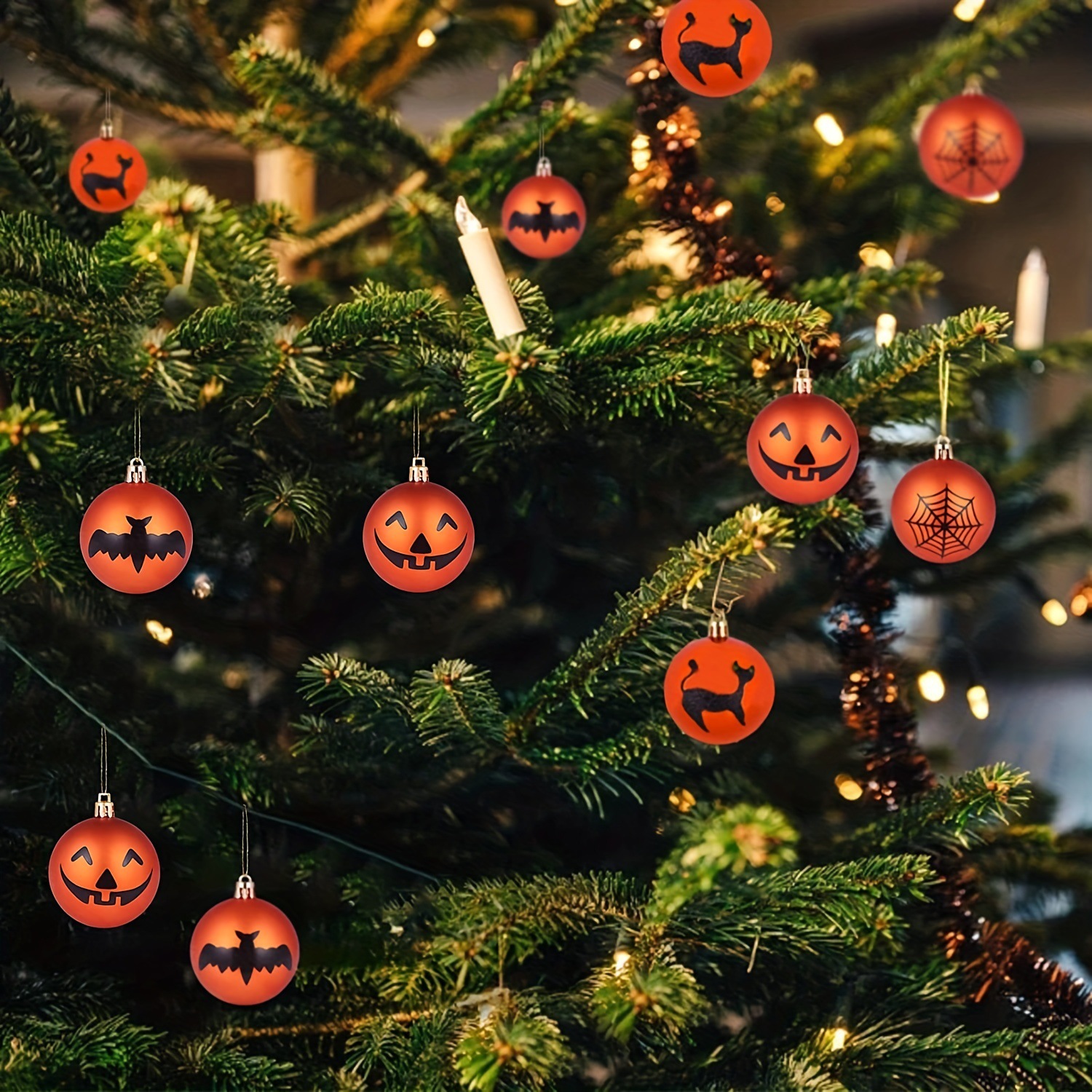 24 adornos de Halloween araña bat pintado bola calabaza gato negro bat araña colgante bola fiesta casa