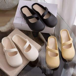 Baotou Half Slippers for Outer Wear New Non-Slip Summer Women's Shoes Retro Spring and Summer Baotou Versatile Lazy Outer Wear Mary
