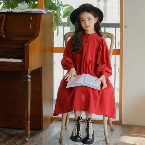 A drop-shipping girl's dress, spring and autumn new model, lantern sleeves for middle-aged and older children, mother-daughter parent-child wear, Korean style loose skirt