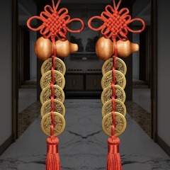 Peach wood gourd Five Emperors' money pendant, real copper ancient coins, imitation antique copper Five Emperors' money, door-to-door Feng Shui hanging decorations