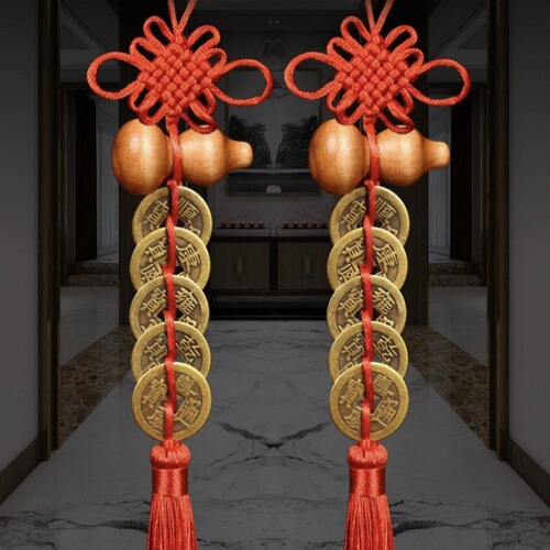 Peach wood gourd Five Emperors' money pendant, real copper ancient coins, imitation antique copper Five Emperors' money, door-to-door Feng Shui hanging decorations