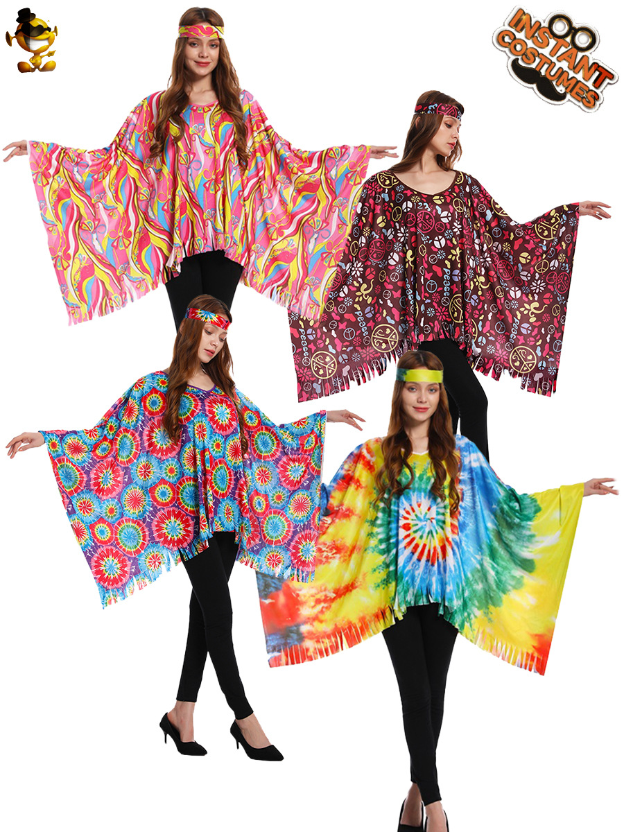 Traje de fiesta hippie de las mujeres adultas retro hippie capa 70 'S' transfronteriza