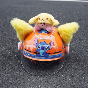 Cute plush versatile yellow cat ear helmet with accessories, Kirby detachable motorcycle helmet gear