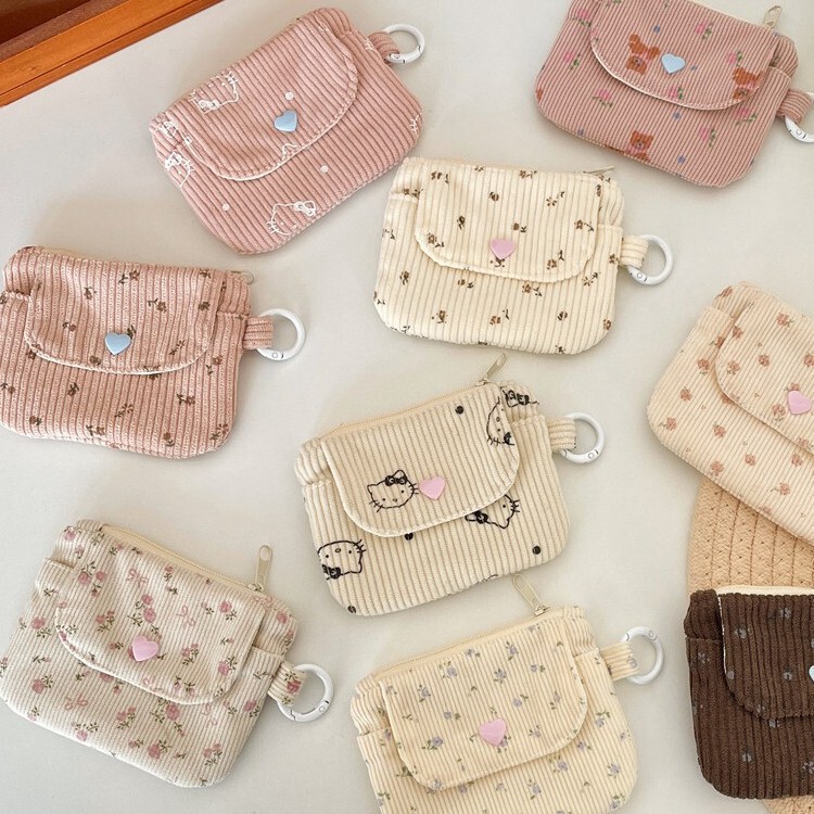 511221 Corduroy Printed Card Holder Coin Storage Bag Women's Wallet Zipper Card Holder Bank Card Id Bag