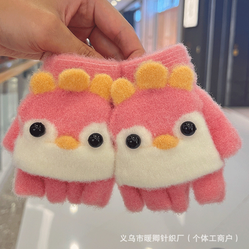 Guantes para niños otoño y invierno para bebés hembra y mujer gruesos guantes calientes para niños pequeños estudiantes de primaria escritura medio dedo flip tejer