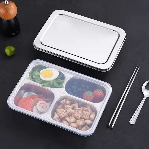 Rectangular school dinner plate stainless steel for feeding