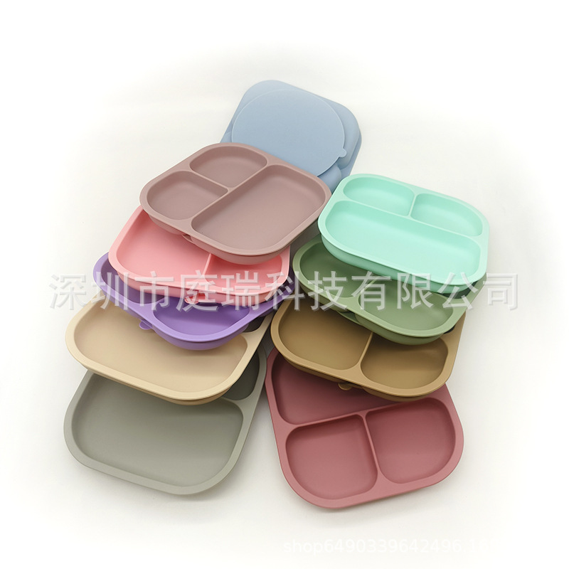 Plato para niños plato de rejilla de silicona cuadrado plato de suplemento de alimentos para bebés integrado tres Placa de rejilla lechón resistente a la caída de calidad alimentaria