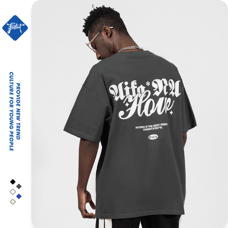 Camiseta masculina de marca de moda americana, manga curta, solta, tamanho grande, 220g, camisa de casal de hip hop de rua_voghion.com