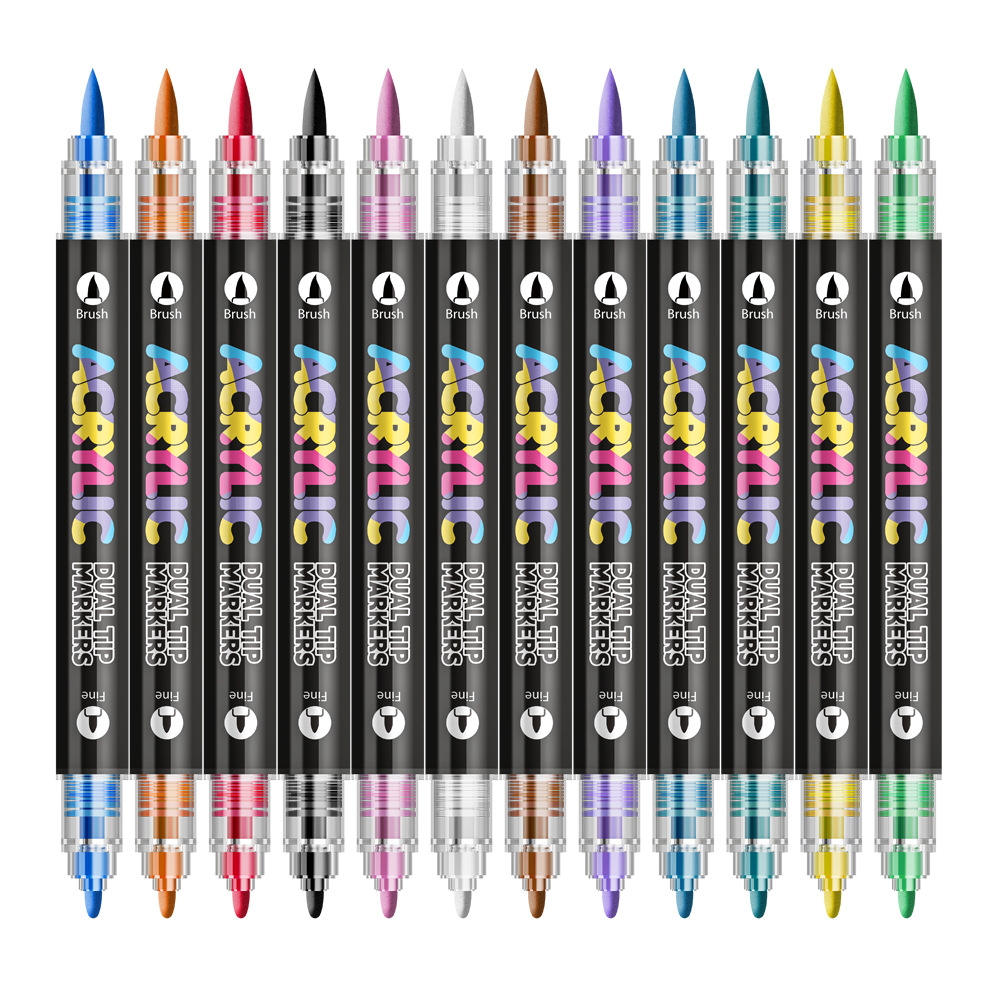 Amazon venta caliente doble cabeza acrílico marcador bolígrafo tipo plegable dibujo marcador bolígrafo conjunto de pincel especial para estudiantes de pintura