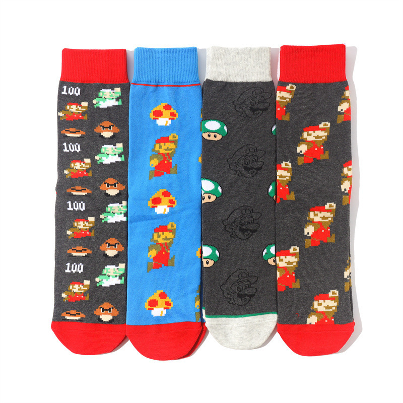 Cotton Mario Socks, Mid-Calf Socks for Men and Women, Mario Game Long Socks, Cross-Border Socks, Anime Personality European and American Socks, Sweat-Absorbing