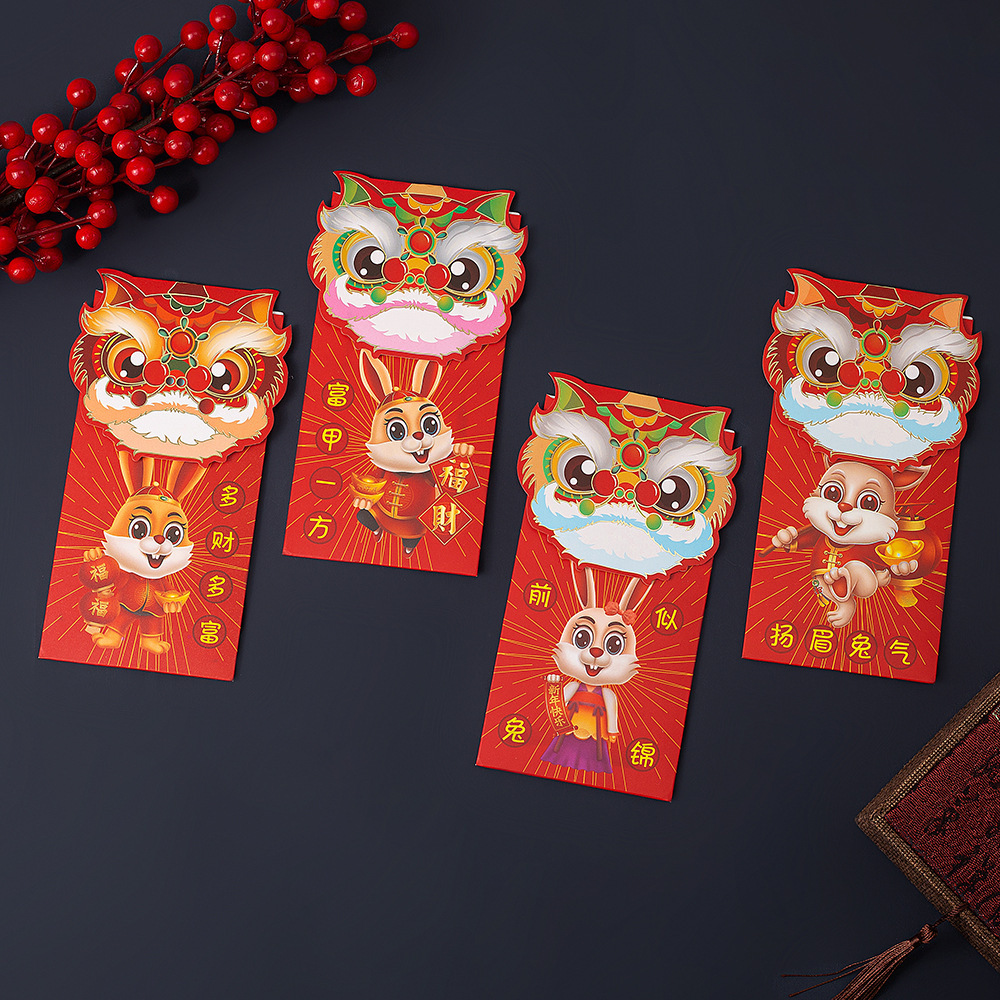 Conejo afortunado sobre rojo (un conjunto de 4)