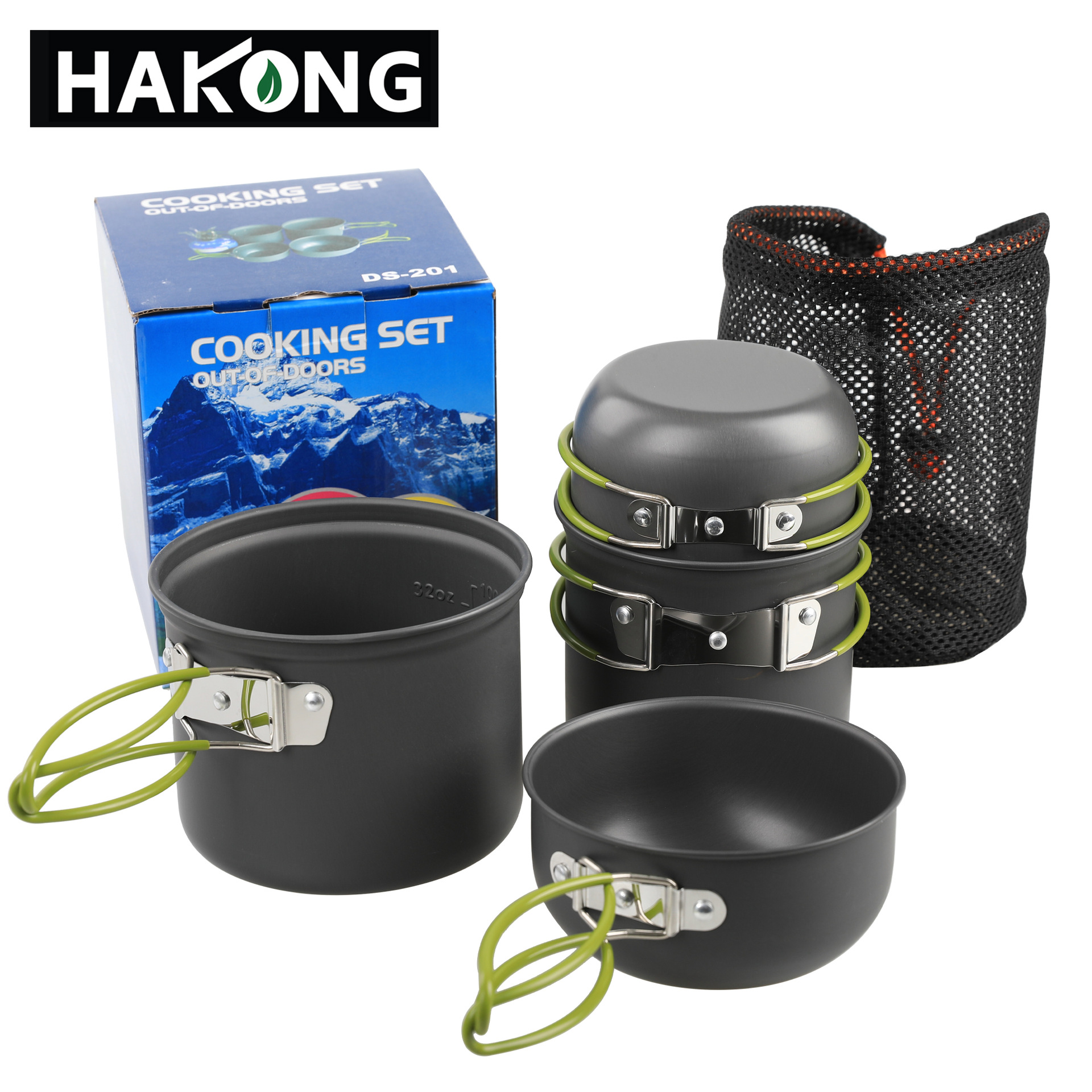 Cross-border exclusive outdoor camping pot set DS-201, 4-piece pot set, portable 2-3 person combination pot set
