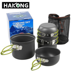 Cross-border exclusive outdoor camping pot set DS-201, 4-piece pot set, portable 2-3 person combination pot set