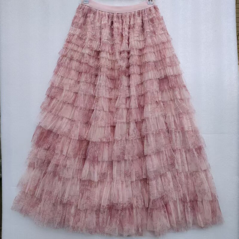 扎染网纱蛋糕裙长款蓝色纱裙半身裙女春2025蓬蓬裙子长裙夏季|undefined