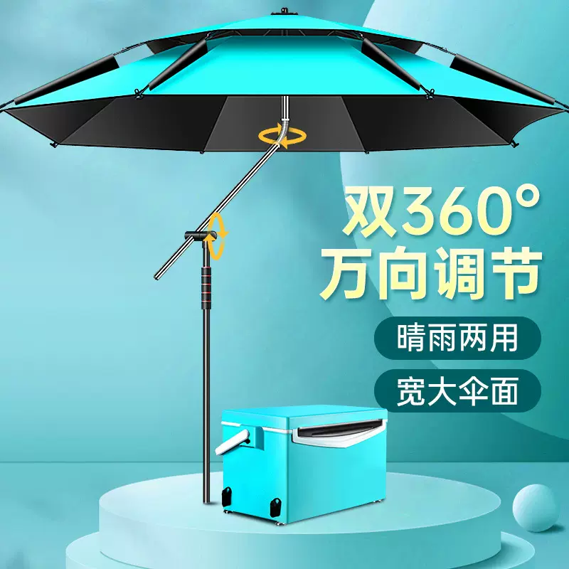 厂家直销拐杖伞钓鱼伞野外垂钓遮阳防晒防雨双层加厚升级黑胶伞布