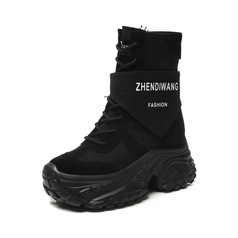 Giày boot nữ cổ ngắn đế xuồng da thật phong cách martin thon gọn — màu đen