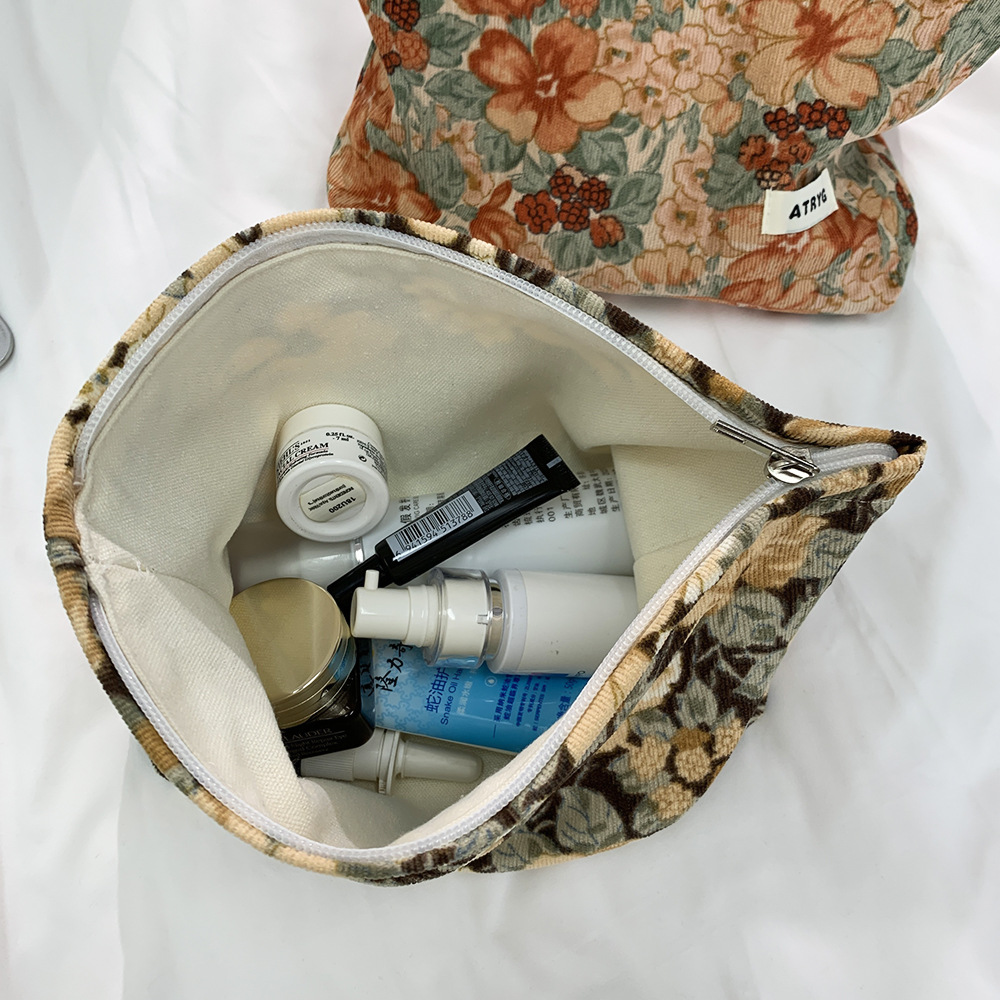 Bolsa de maquillaje de vellón retro una bolsa de impresión de lotes de viaje bolsa de almacenamiento portátil bolsa de lavado