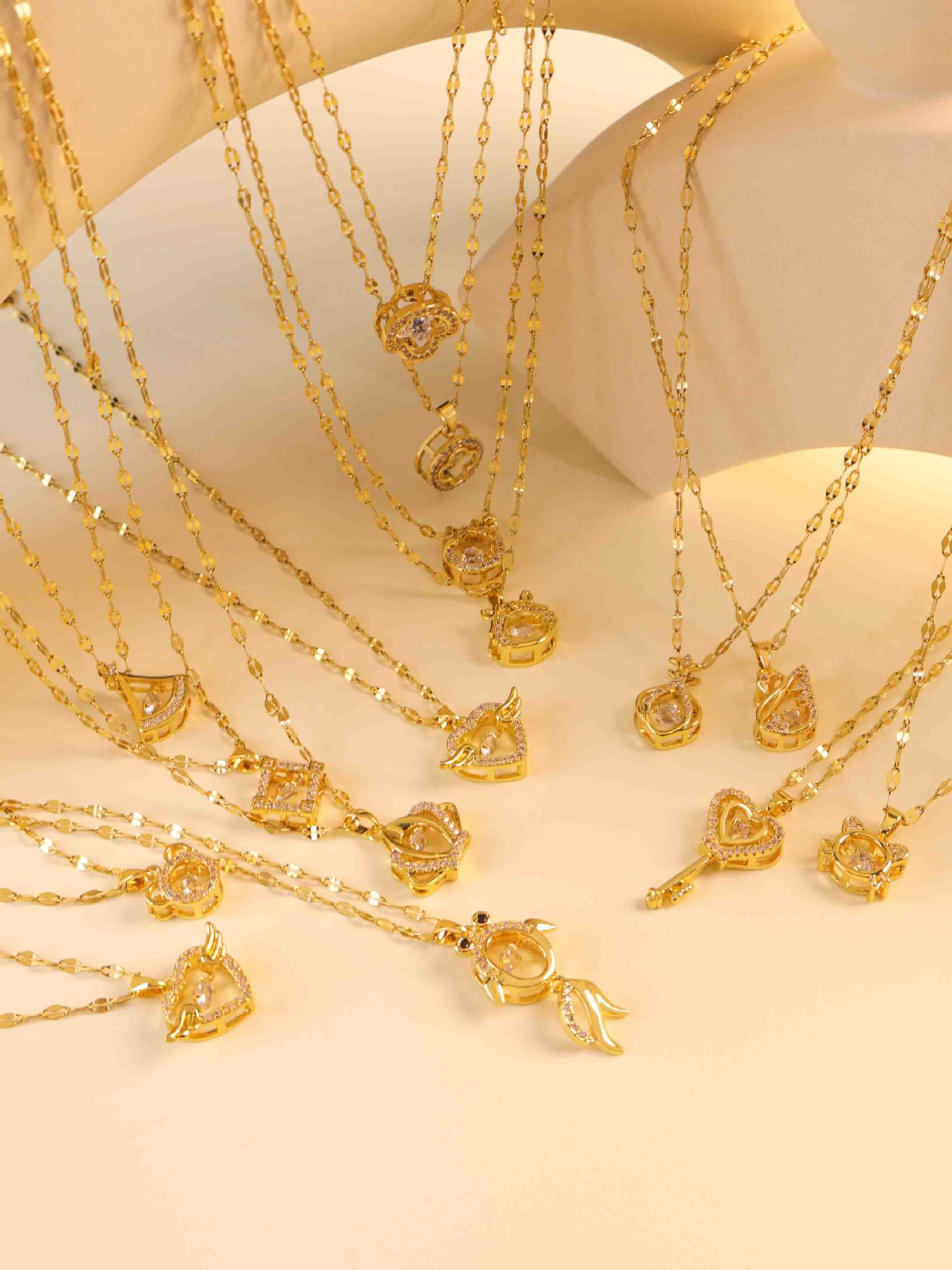 coffee bean chain Chain Type 1 Piece Quantity Titanium Steel Copper Coffee Bean Chain Inlay Geometric Zircon Pendant Necklace