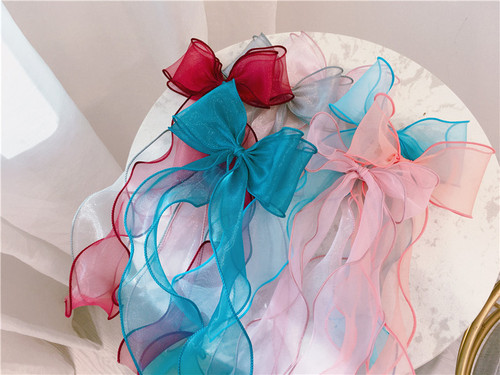 Korean ponytail hair accessories temperament ball hair clip girls long streamer bow hairpin princess braided headdress