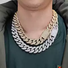 European and American Hip-Hop 20mm Flip Buckle Three-Row Zircon Bubble Cuban Chain Thick Men's Bracelet Necklace Jewelry