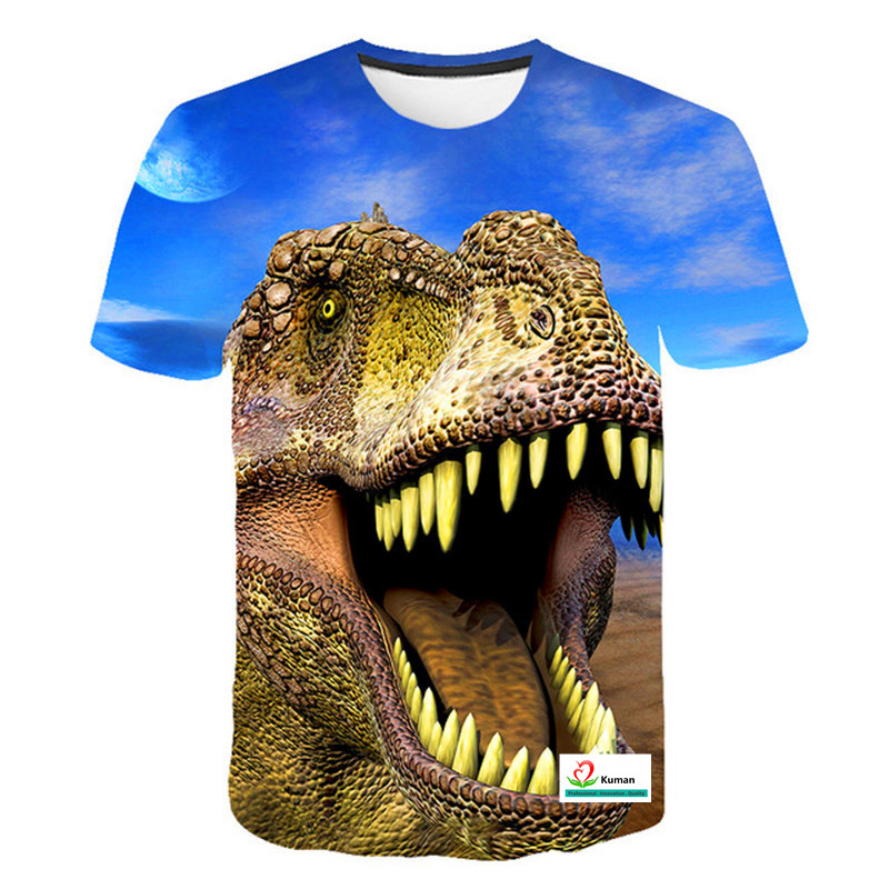 Verano transfronterizo nuevo estilo 3D impresión digital dinosaurio serie de anime camiseta de manga corta para adultos se puede hacer para niños