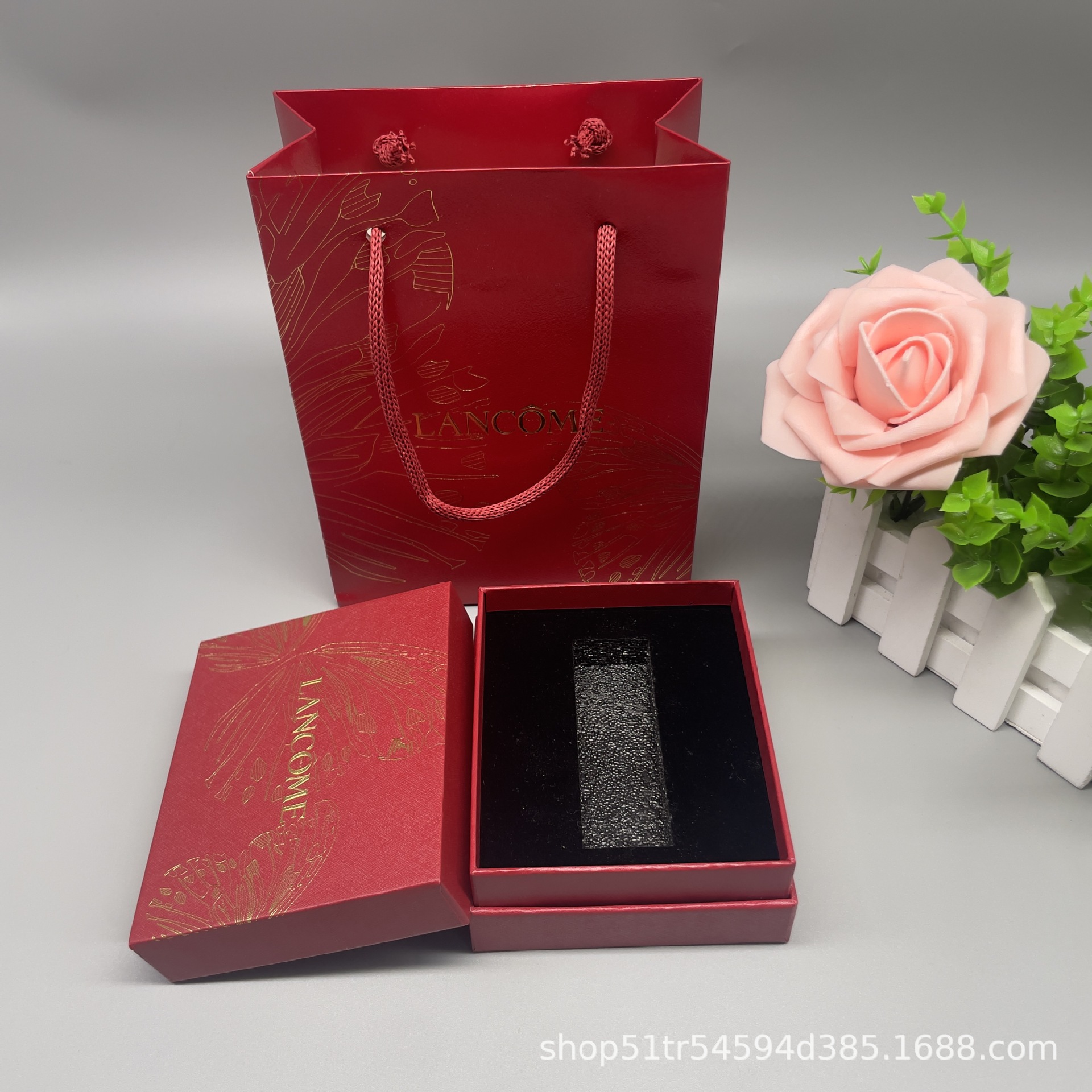 兰家红色蝶吻口红礼盒空盒礼品袋纸袋包装盒手提袋送礼