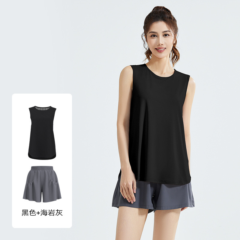 Juyi Tang traje deportivo casual suelto correr malla hermosa espalda sin mangas chaleco camiseta pantalones cortos traje deportivo mujer