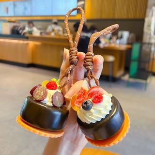 仿真食玩巧克力草莓水果奶油蛋糕钥匙扣挂饰创意PU包包钥匙链挂件