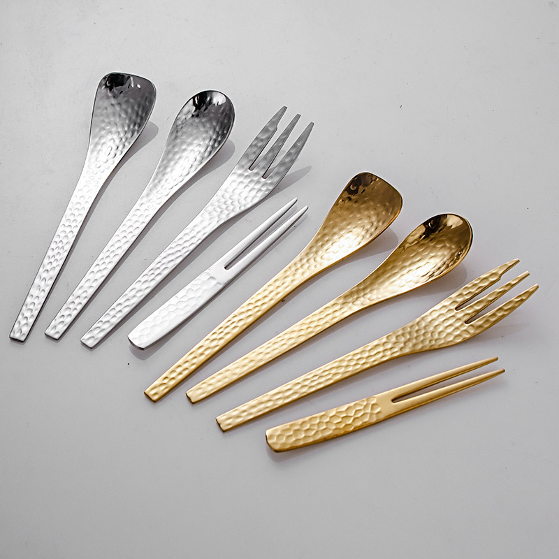 Hammer Pattern Golden Spoon 304 Stainless Steel Dessert Spoon Fruit Fork Japanese Coffee Spoon Creative Ice Cream Spoon Cake Fork Spoon Hammer Pattern Golden Spoon 304 Stainless Steel Dessert Spoon Fruit Fork Japanese Coffee Spoon Creative Ice Cream Spoon Cake Fork Spoon
