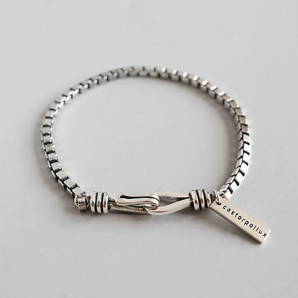 Titanium Steel Box Chain Simple Bracelet, Personalized Men's Ins Trendy Niche Square Pendant Bracelet, Vintage Distressed Jewelry Accessory