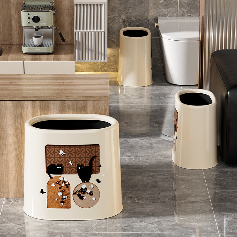 New Mid-Century Style Cat Creative Household Sandwich Trash Can Large Capacity Bathroom Living Room Toilet Narrow Trash Can