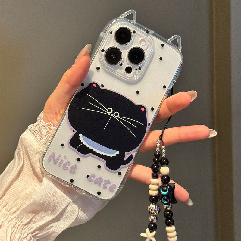 Suitable for Apple 16 Cute Cat Ear Phone Case Iphone17Pro Creative 13 Big Face Cat Bracelet Protective Cover Suitable for Apple 16 Cute Cat Ear Phone Case Iphone17Pro Creative 13 Big Face Cat Bracelet Protective Cover