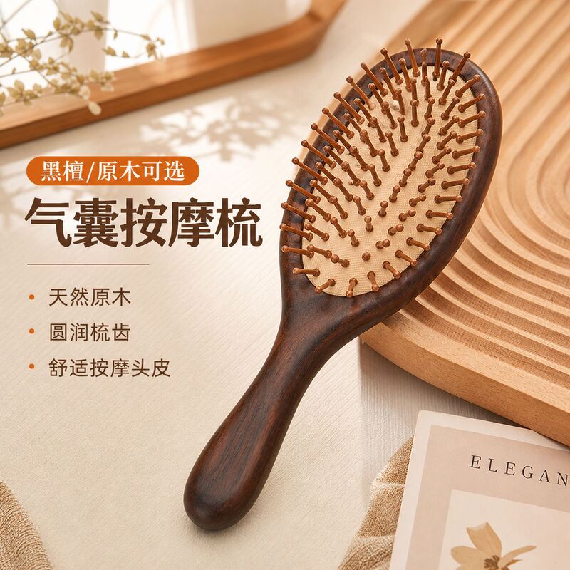 Cross-Border Sandalwood Air Cushion Comb, Air Cushion Comb for Head Meridian Massage, Hair Cushion Comb, Beauty Makeup Comb, Hair Care and Nourishment Comb