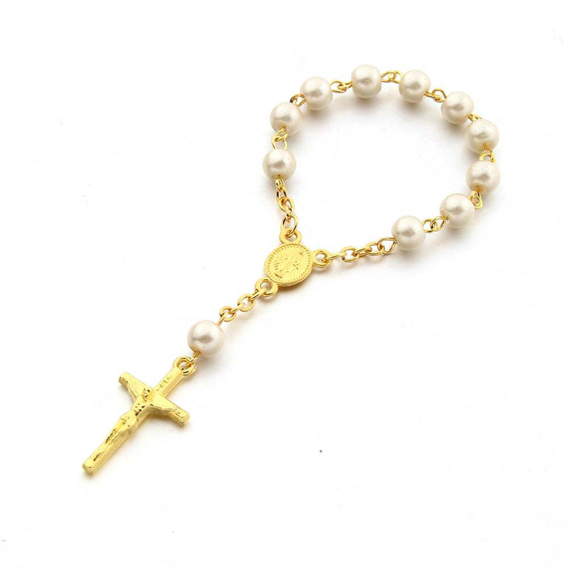Amazon Cross-Border Hot-Selling Unisex Hand-Beaded Gold Mini Baptism Imitation Pearl Rosary Bracelet