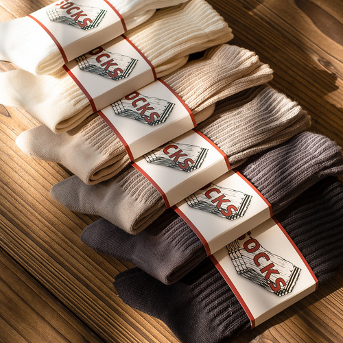 Carefully selected socks, men's mid-calf socks, couple's Ami khaki American retro long-tube spring and autumn women's pile socks, thick-needle cotton socks