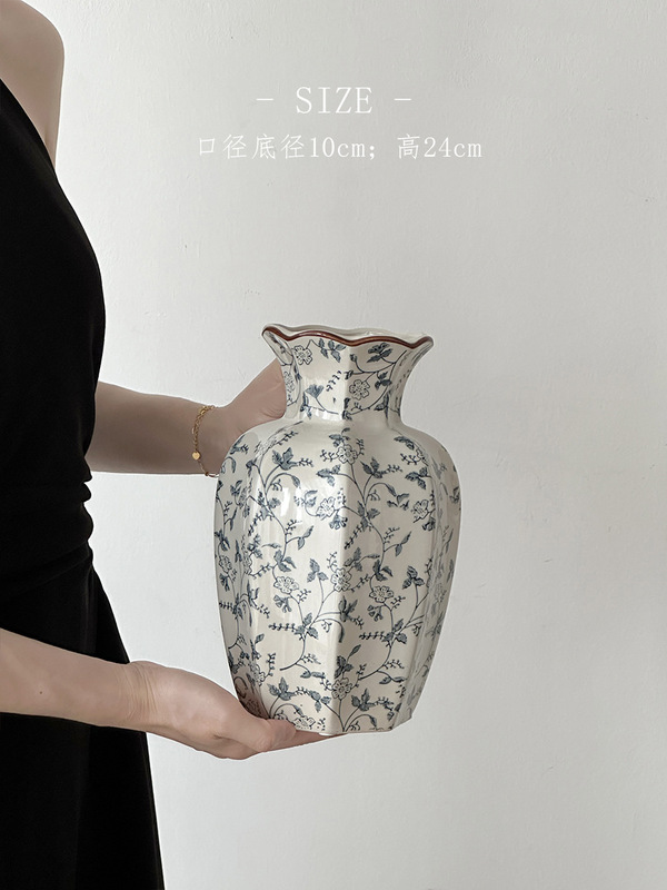 新しい青と白の磁器セラミック花瓶新しい中国風の装飾品リビングルームフラワーアレンジメント玄関装飾古代スタイルシミュレーション牡丹|undefined