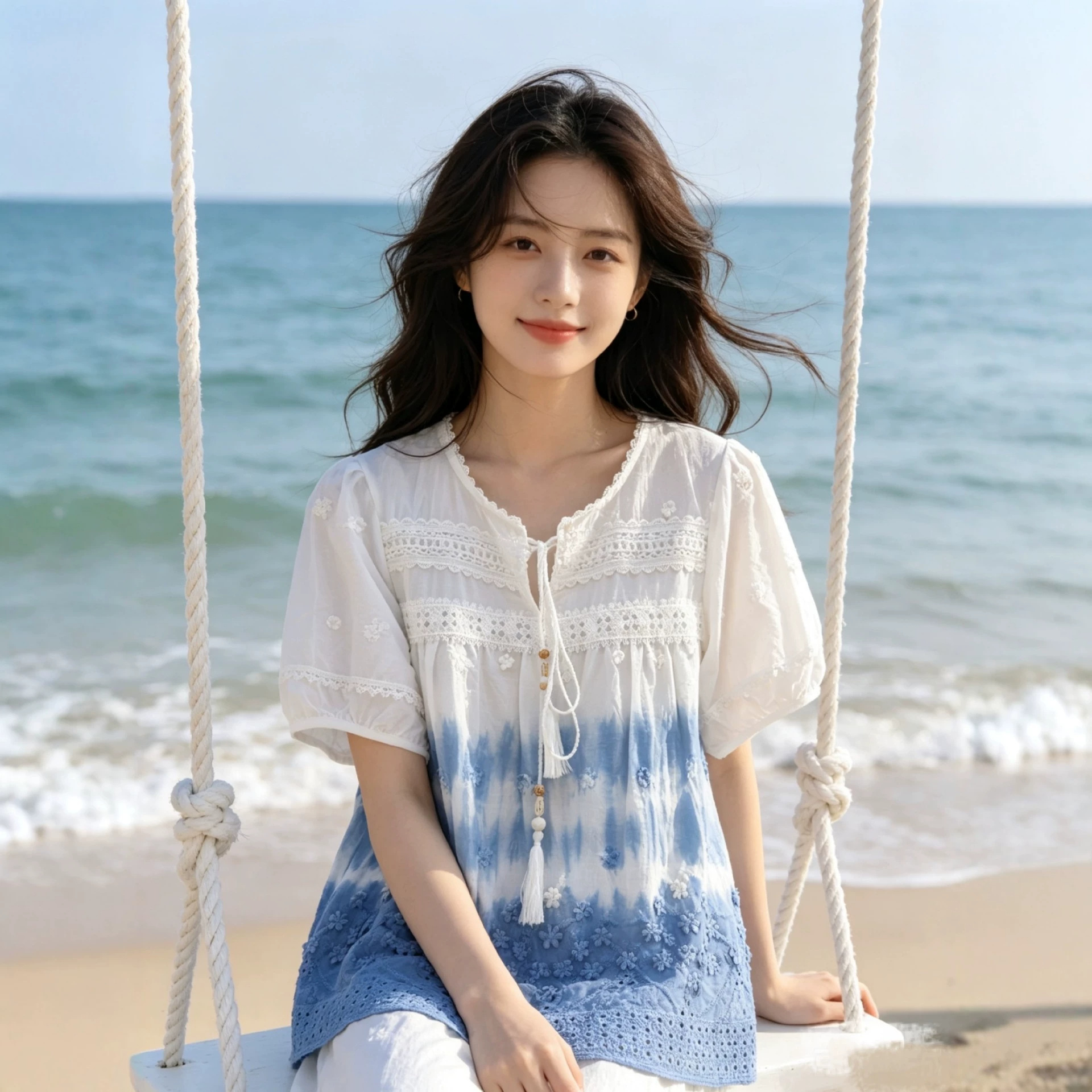 Wholesale Handmade Pure Plant-Based Indigo-Dyed Tie-Dye Loose-Fitting Women's Tops from Dali, Yunnan, Direct from the Manufacturer