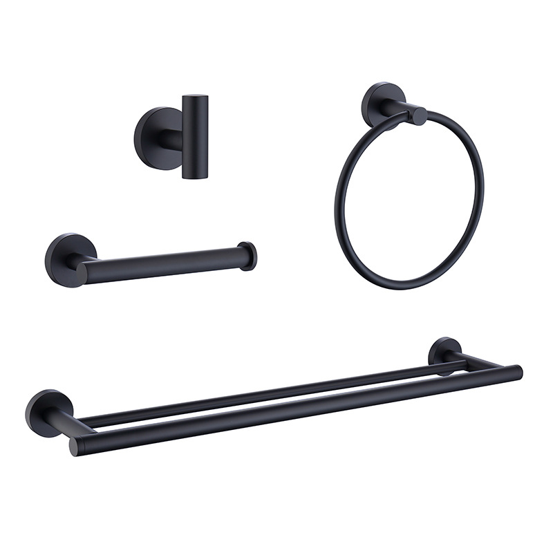 北欧304不锈钢浴室毛巾架酒店卫生间壁挂黑色毛巾杆卫浴双杆套装
