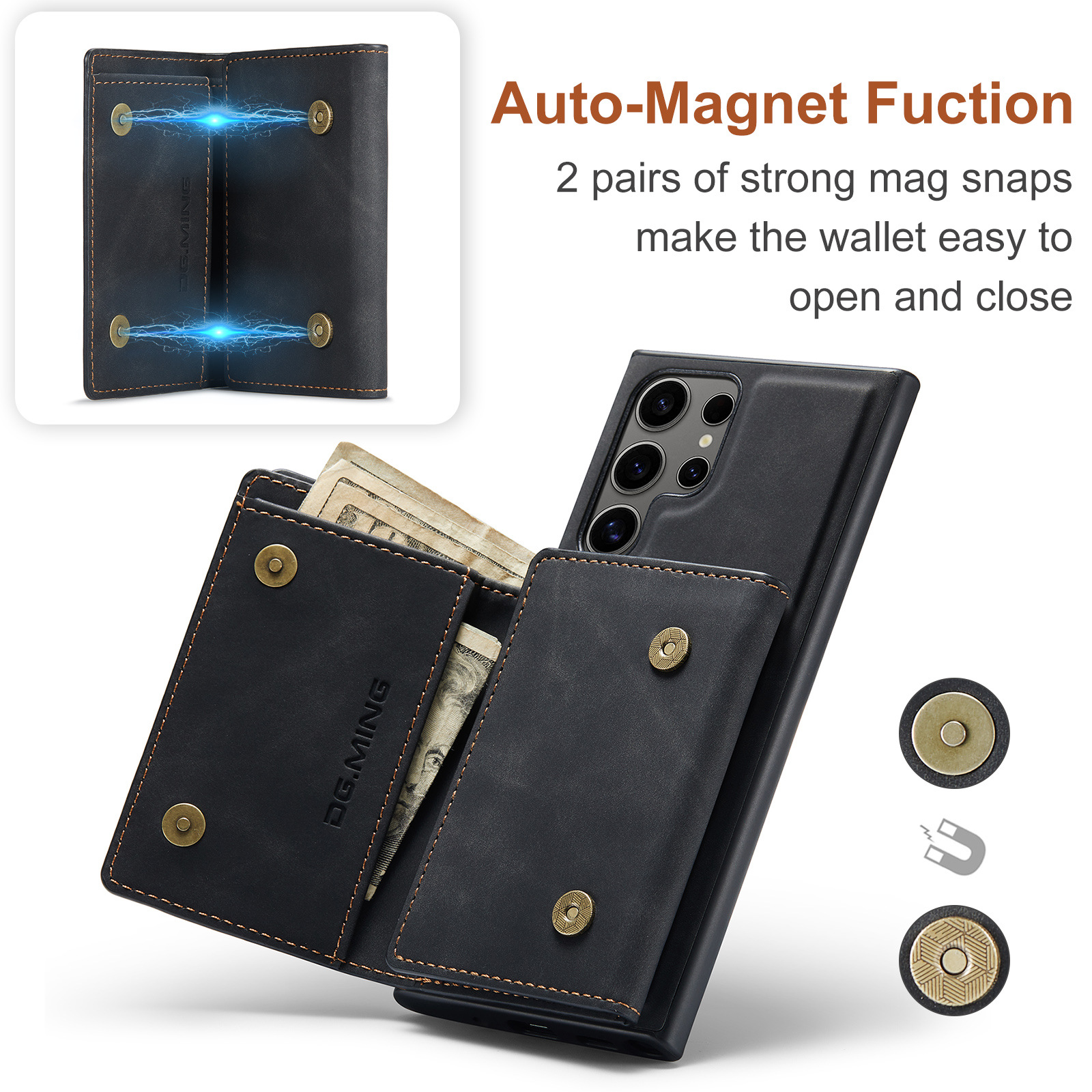 M1 für Samsung S24 Ultra Multifunktions-Geldbörsen-Schutzhülle S23 Ultra Magnetische geteilte Geldbörsen-Lederhülle_voghion.com