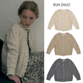 现货2025秋冬LOU新款三色外套羊毛混纺加厚麻花开衫男女童装毛衣